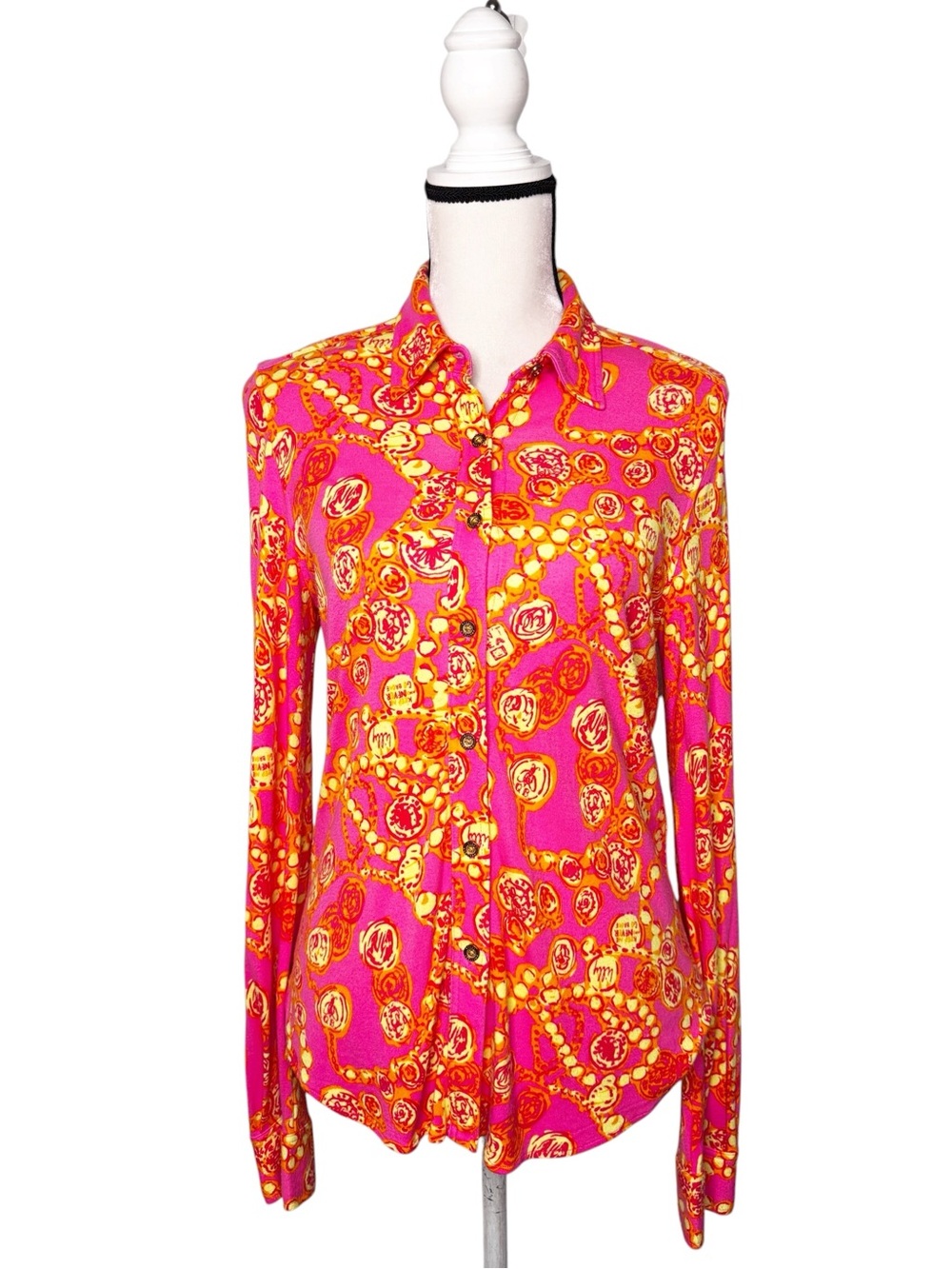 Lilly Pulitzer Pink Orange Mardi Gras Button Up Blouse Size L